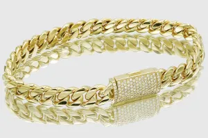 9mm Solid Miami Cuban Gold Diamond Lock Bracelet