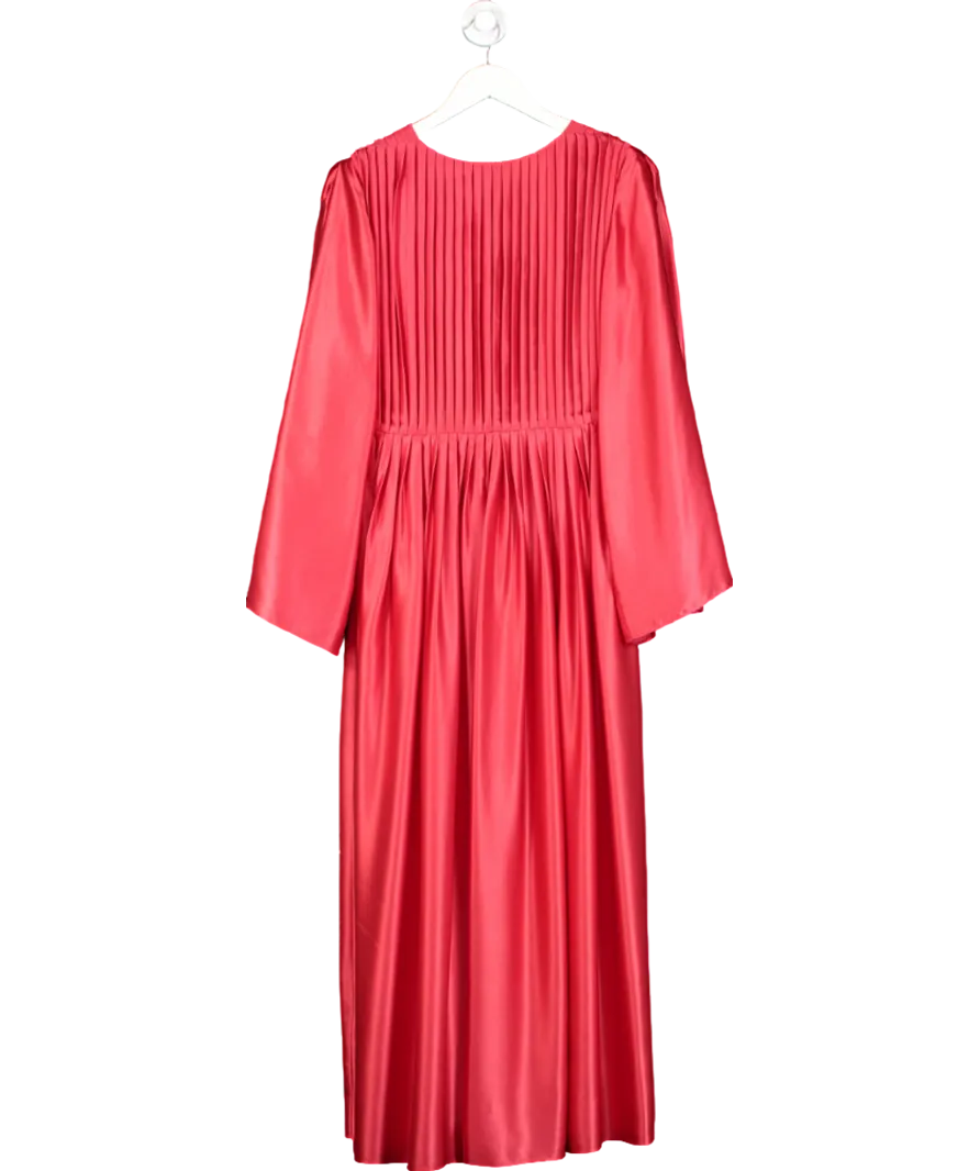 AARI Red Silk Pleated Maxi Dress UK 8