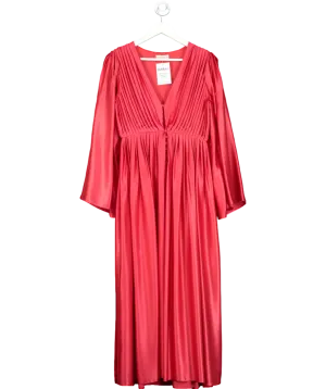 AARI Red Silk Pleated Maxi Dress UK 8