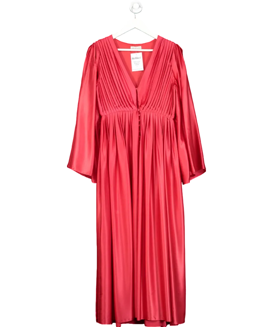 AARI Red Silk Pleated Maxi Dress UK 8