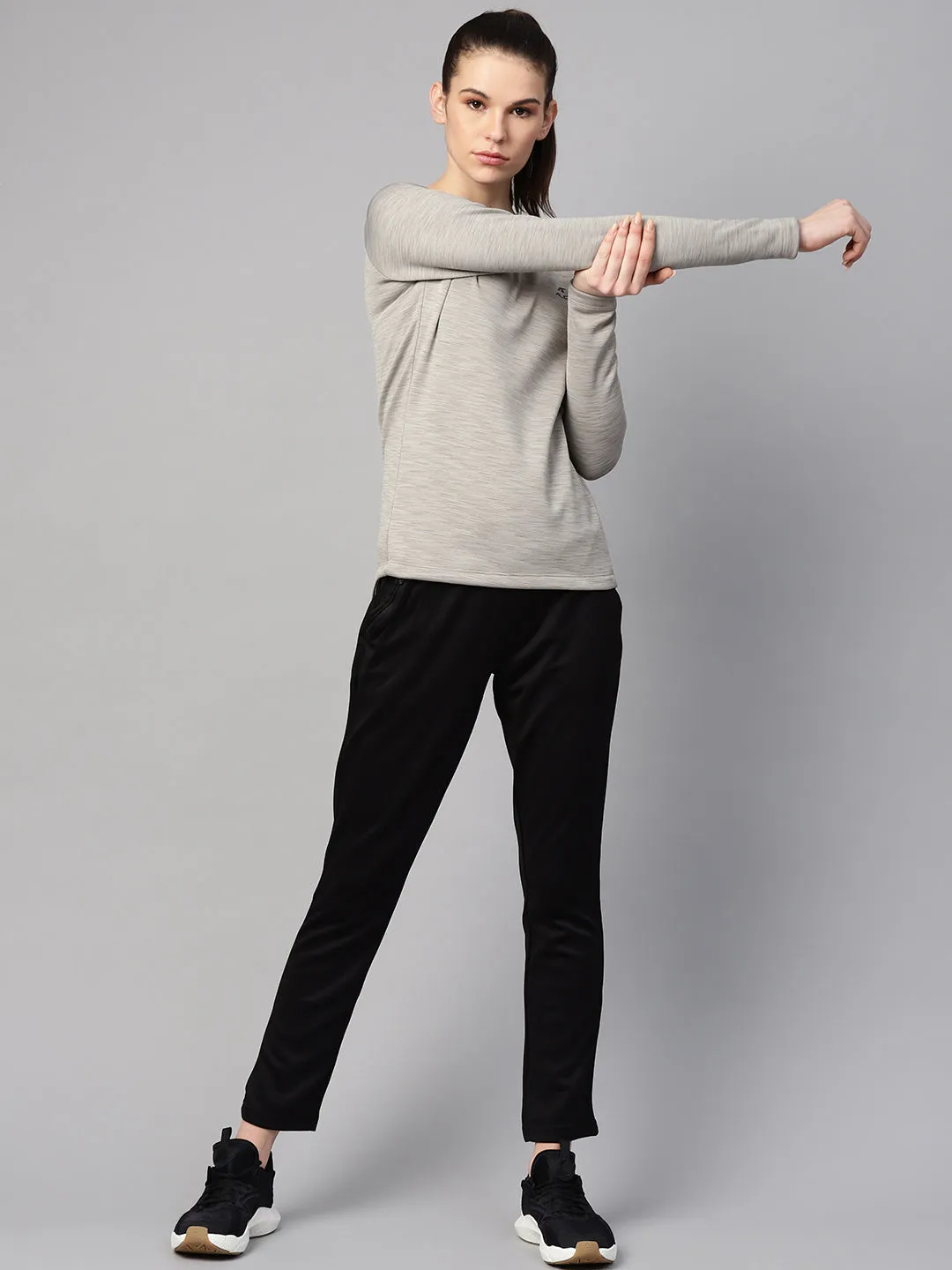Alcis Women Grey Melange Solid Sweatshirt