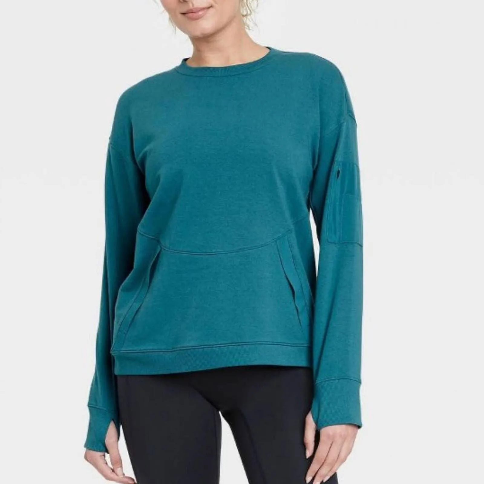 All in Motion Womens French Terry Modern Crewneck Sweatshirt Teal Blue XXL