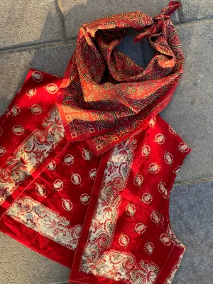 Antique 1800s Turkey Red Silk Bandana