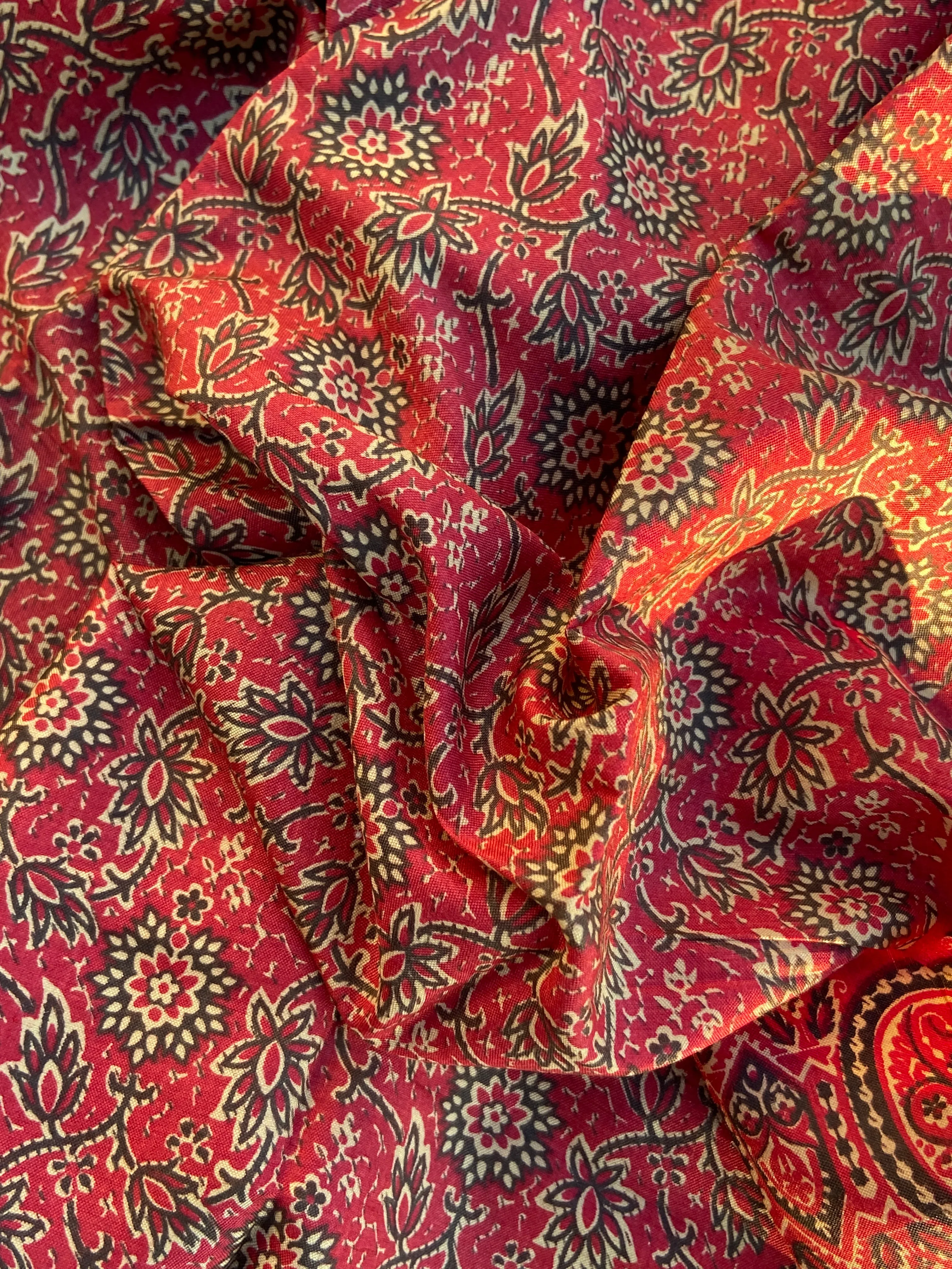 Antique 1800s Turkey Red Silk Bandana