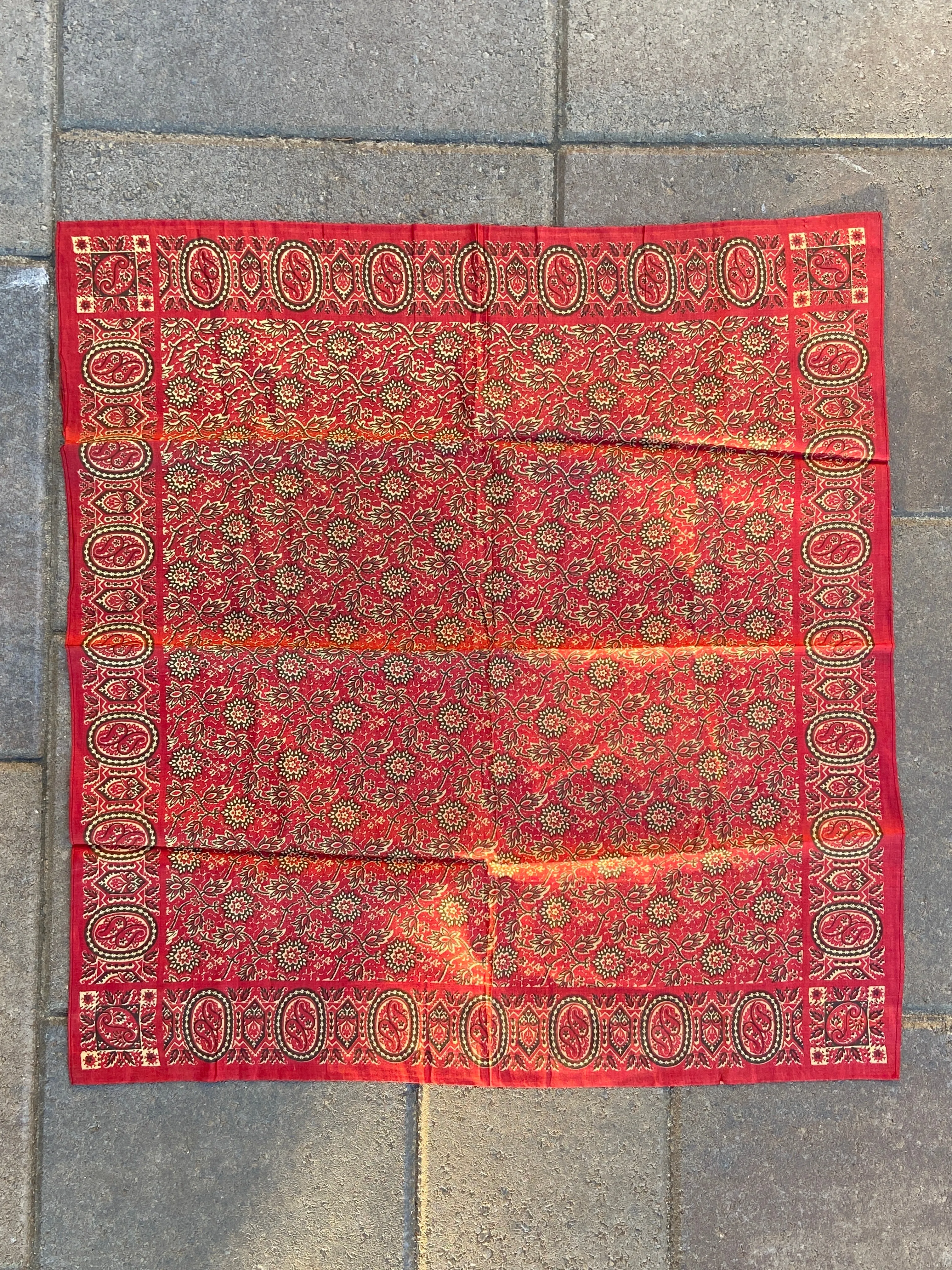 Antique 1800s Turkey Red Silk Bandana