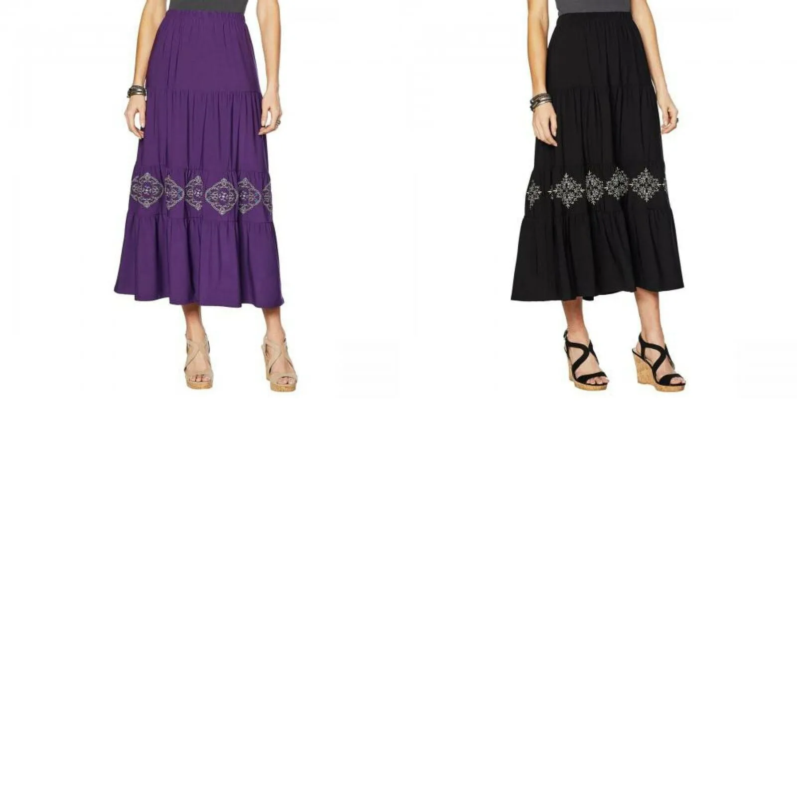Antthony Women's Elda Collection Embroidered Tiered Maxi Skirt