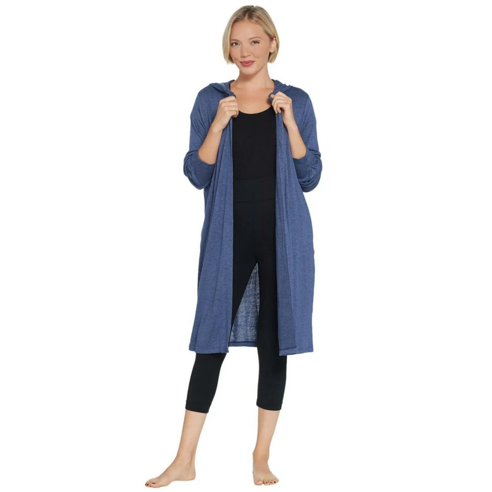 AnyBody Women's Brushed Hacci Knit Wrap Cardigan Indigo XL