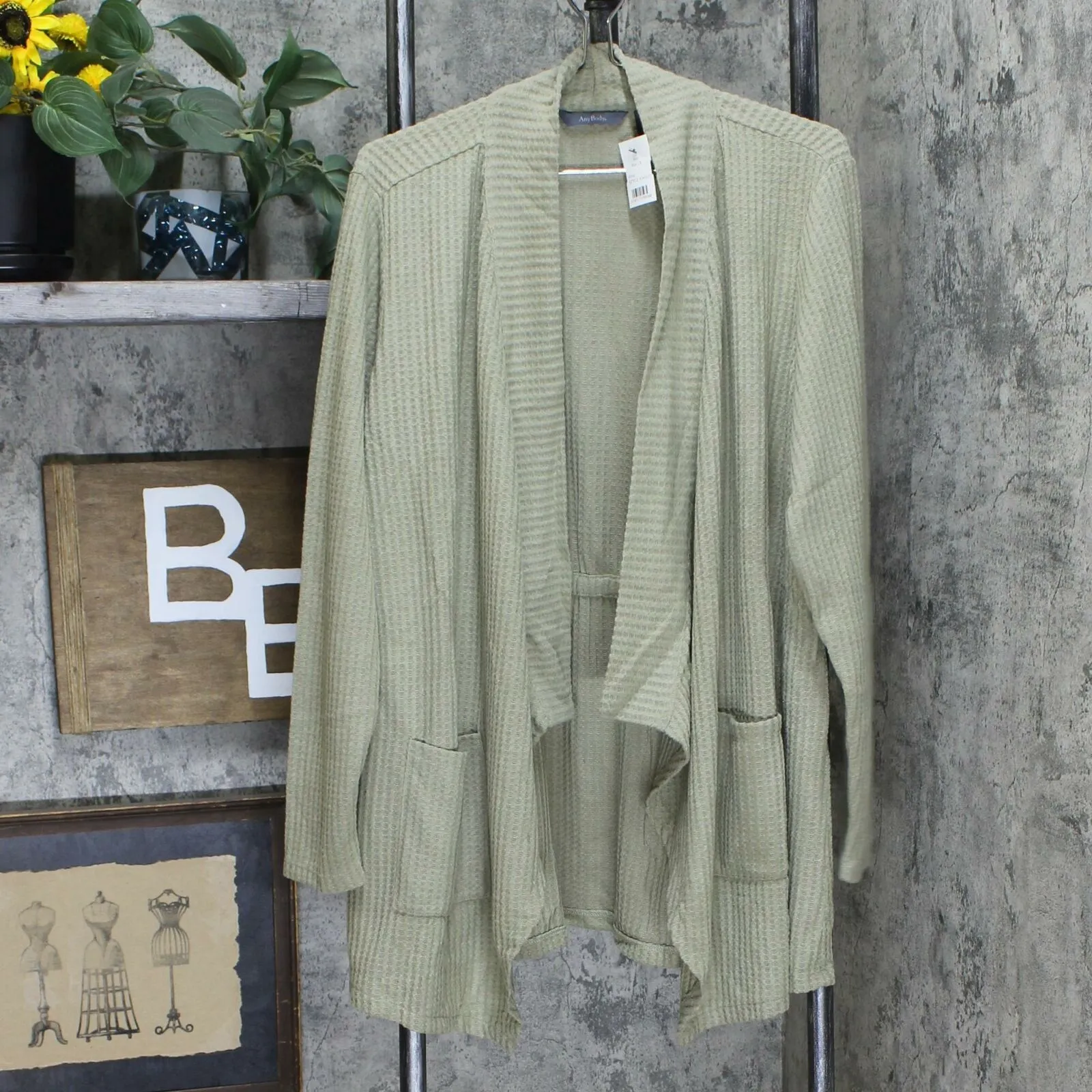 AnyBody Women's Plus Size Brushed Waffle Knit Waterfall Cardigan