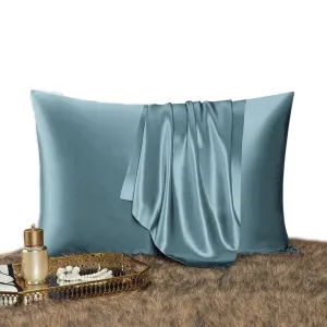 Anyhouz Pillowcase 50x75cm Blue Gray Set with Eye Mask Natural Mulberry Silk for Comfortable and Relaxing Home Bed - Queen Size Pillowcase