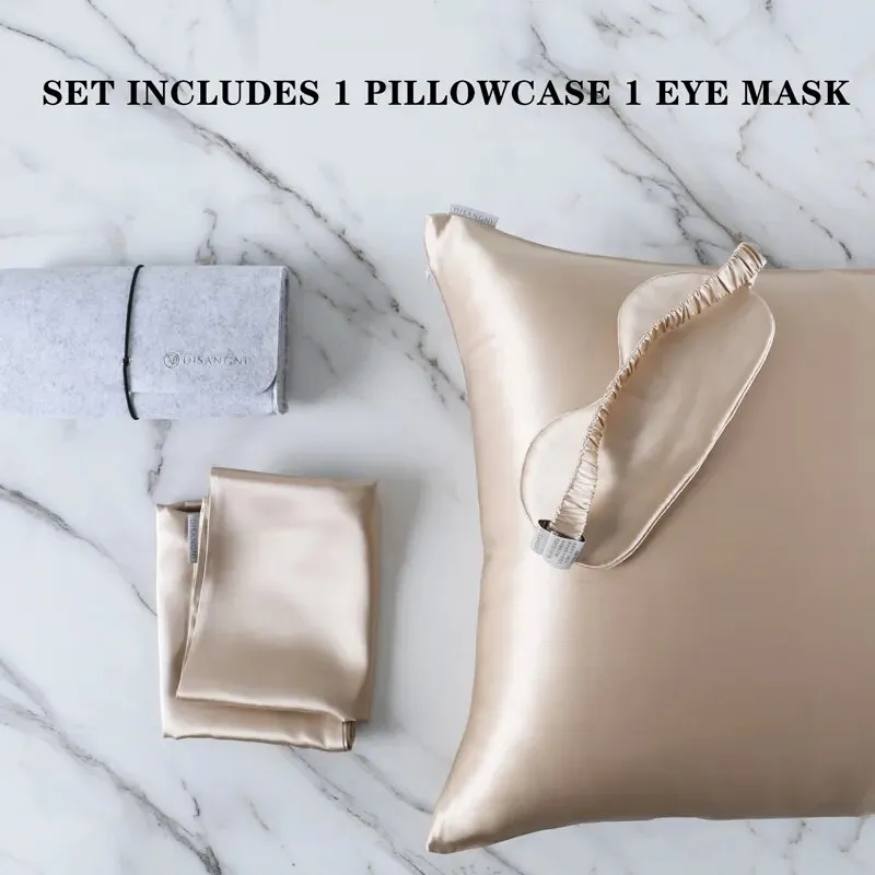 Anyhouz Pillowcase 50x90cm Gold Set with Eye Mask Natural Mulberry Silk for Comfortable and Relaxing Home Bed - King Size