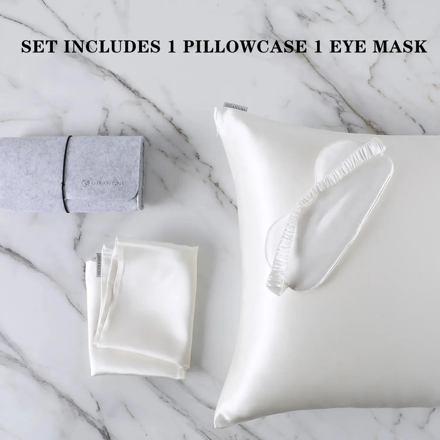 Anyhouz Pillowcase 51x66cm White Set with Eye Mask Natural Mulberry Silk for Comfortable and Relaxing Home Bed - Standard Size