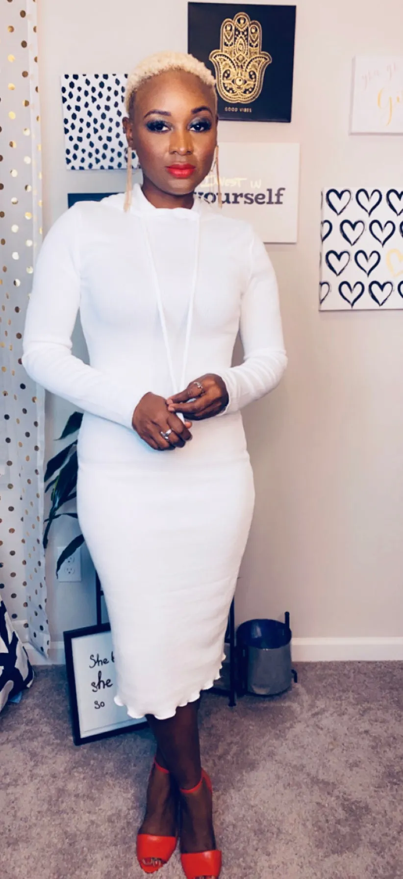 Around the Way Girl- Basic Hoodie Dress-White