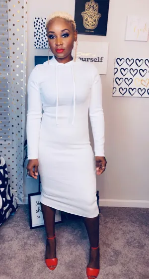 Around the Way Girl- Basic Hoodie Dress-White