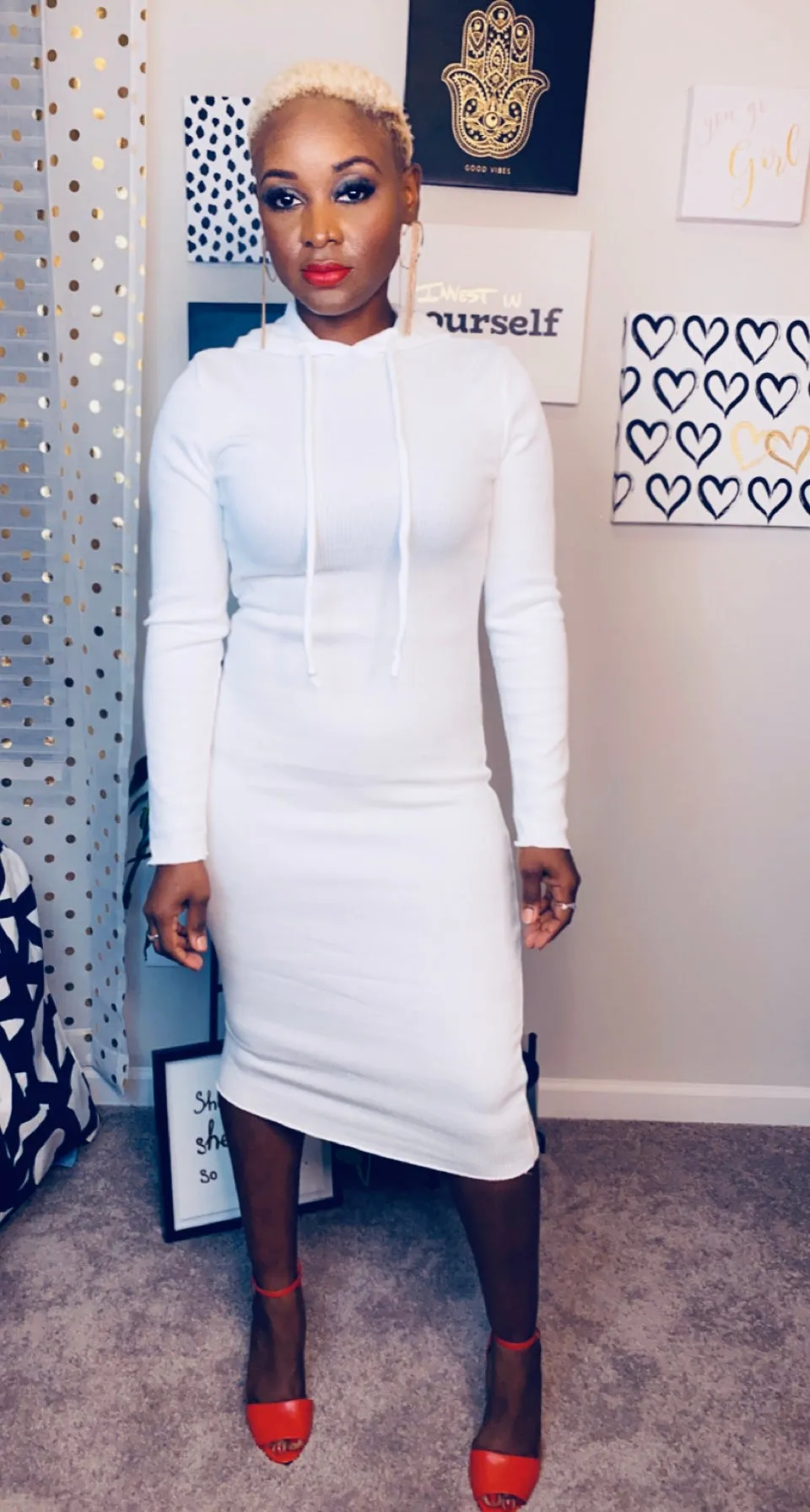 Around the Way Girl- Basic Hoodie Dress-White