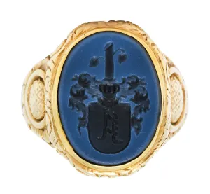 Art Nouveau Onyx Agate 14 Karat Gold Heraldry Signet Ring