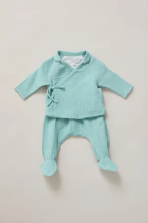 Baby Kimono Set in Aqua Bubble