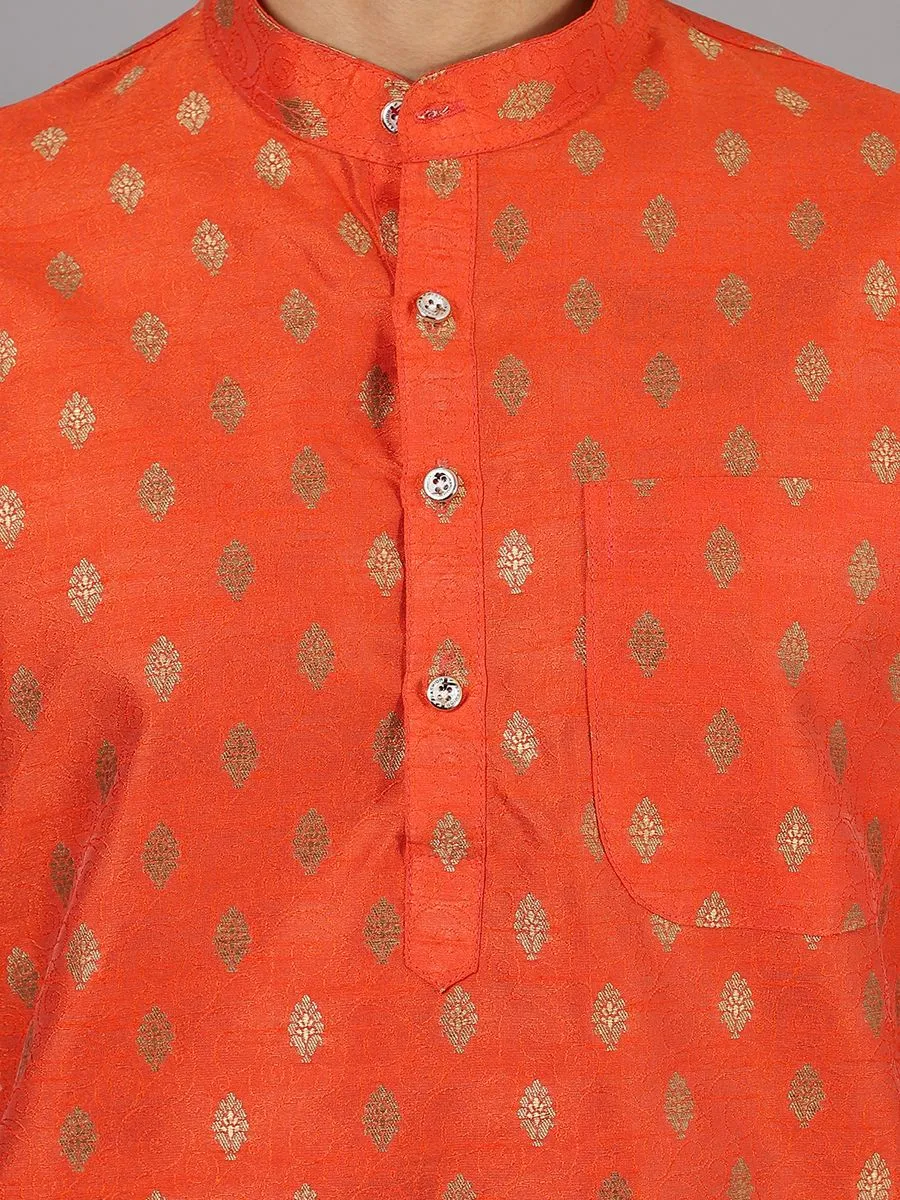 Banarasi Art Silk Cotton Orange Kurta Pajama