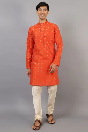 Banarasi Art Silk Cotton Orange Kurta Pajama