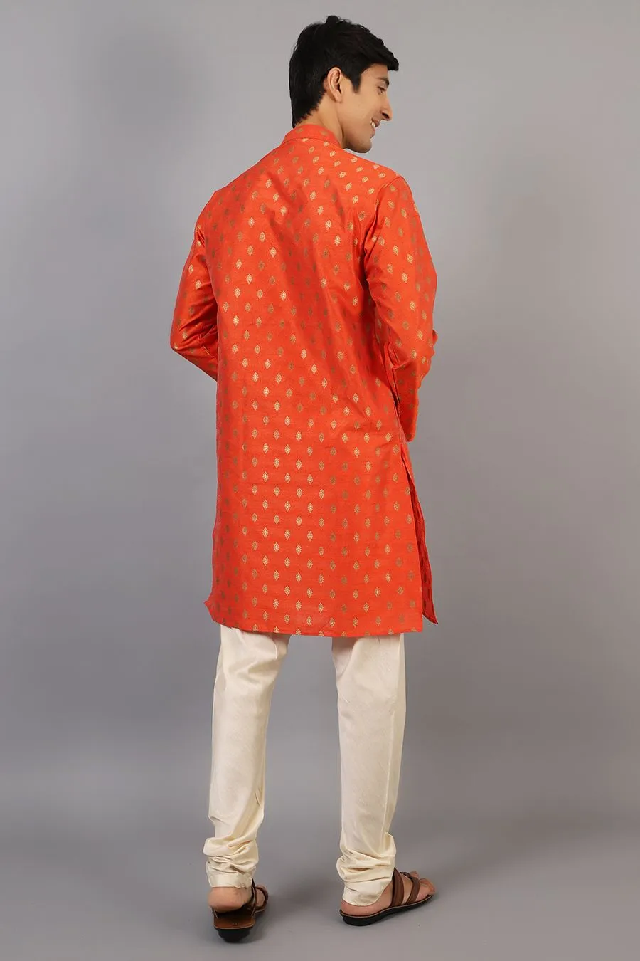 Banarasi Art Silk Cotton Orange Kurta Pajama