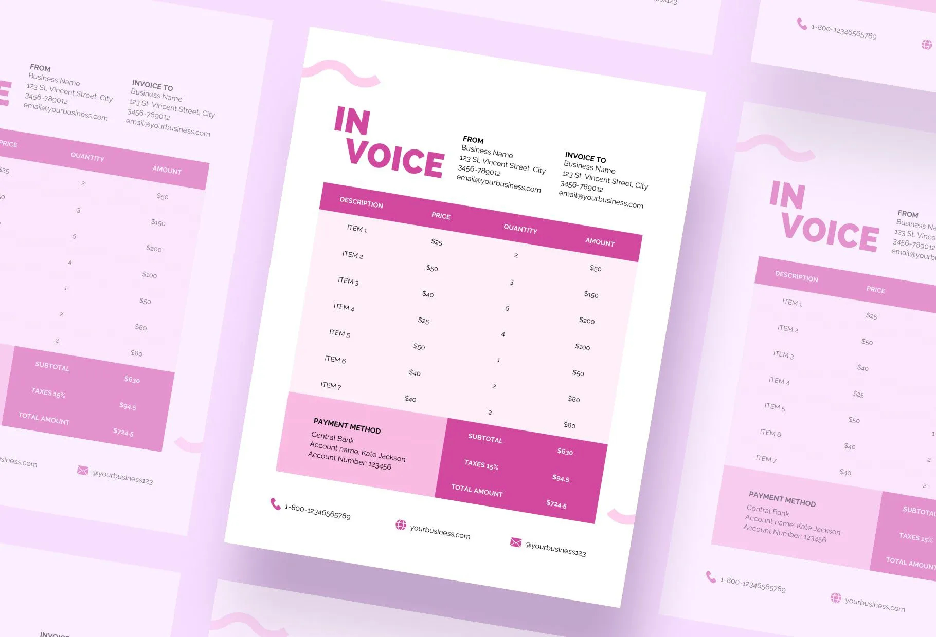 Barbie Pink Invoice Canva Template Printable and Editable