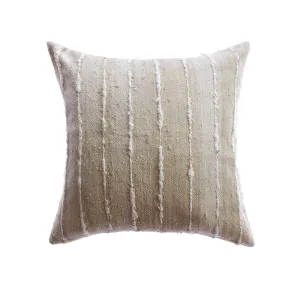 Beige Striped Raw Silk Square Pillow