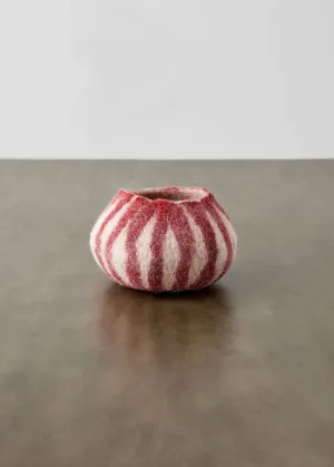 Berry Red Karakul Striped Wool Ukhamba Decorative Bowl