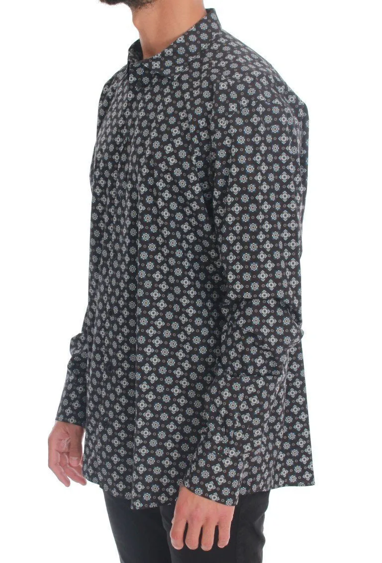 Black 100% Cotton Blue Print Casual Shirt