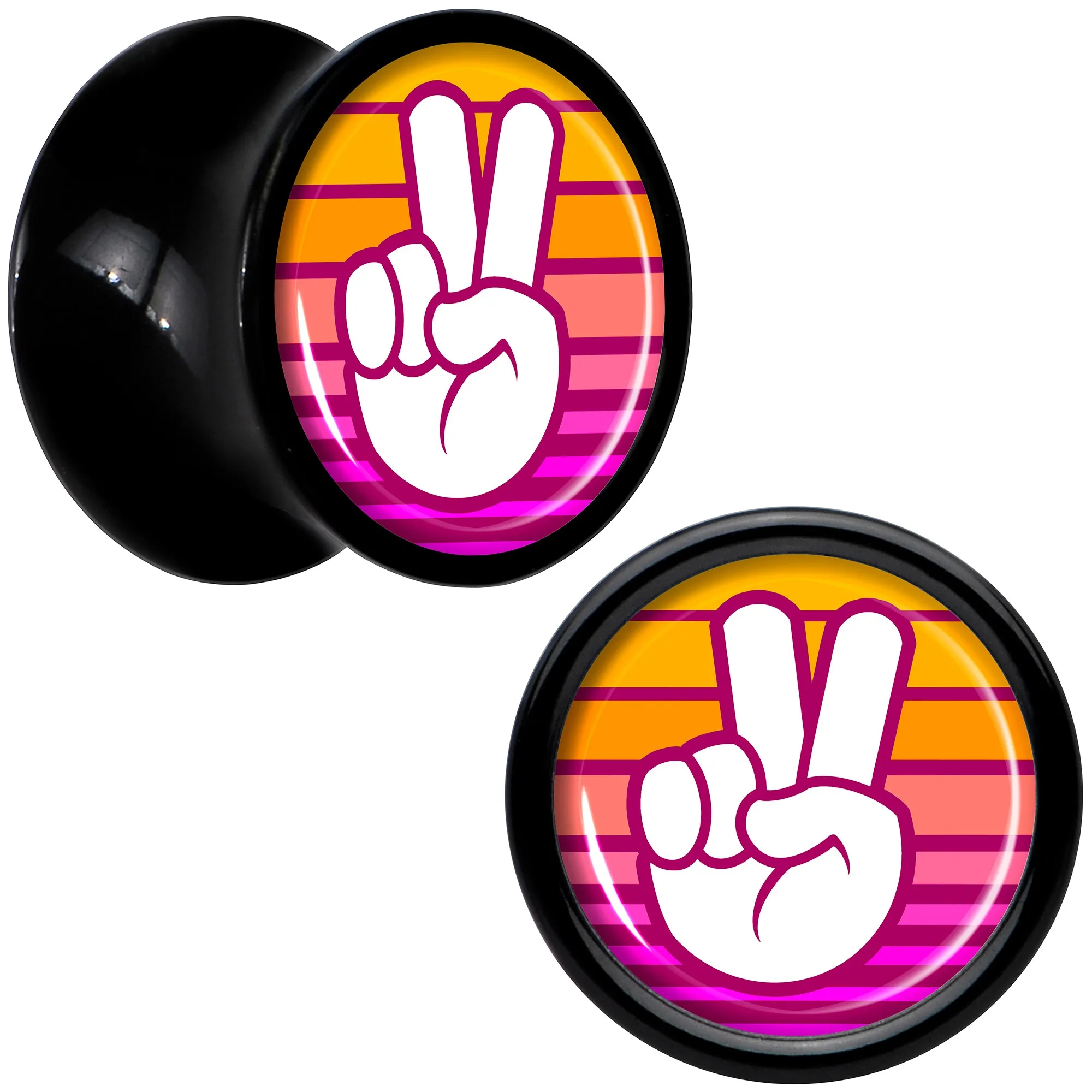 Black Acrylic Retro Peace Fingers Double Flare Plug Set