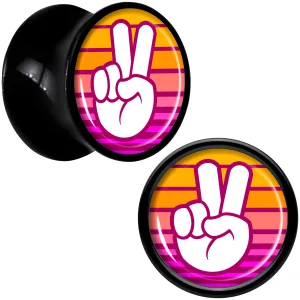 Black Acrylic Retro Peace Fingers Double Flare Plug Set