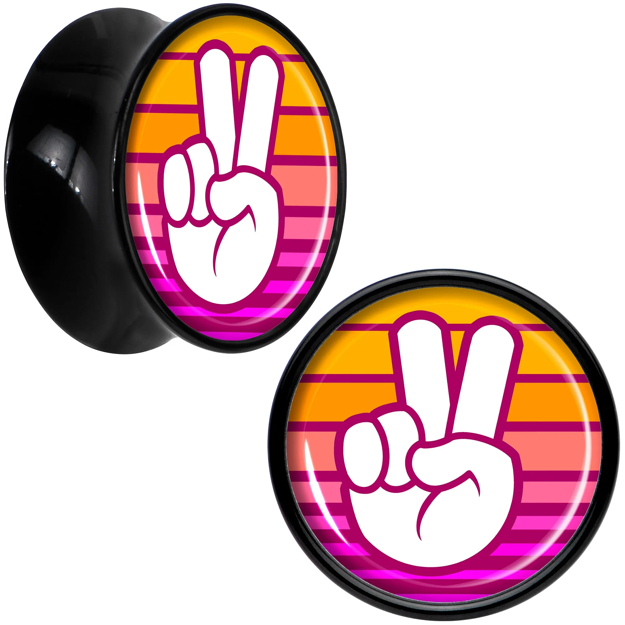 Black Acrylic Retro Peace Fingers Double Flare Plug Set
