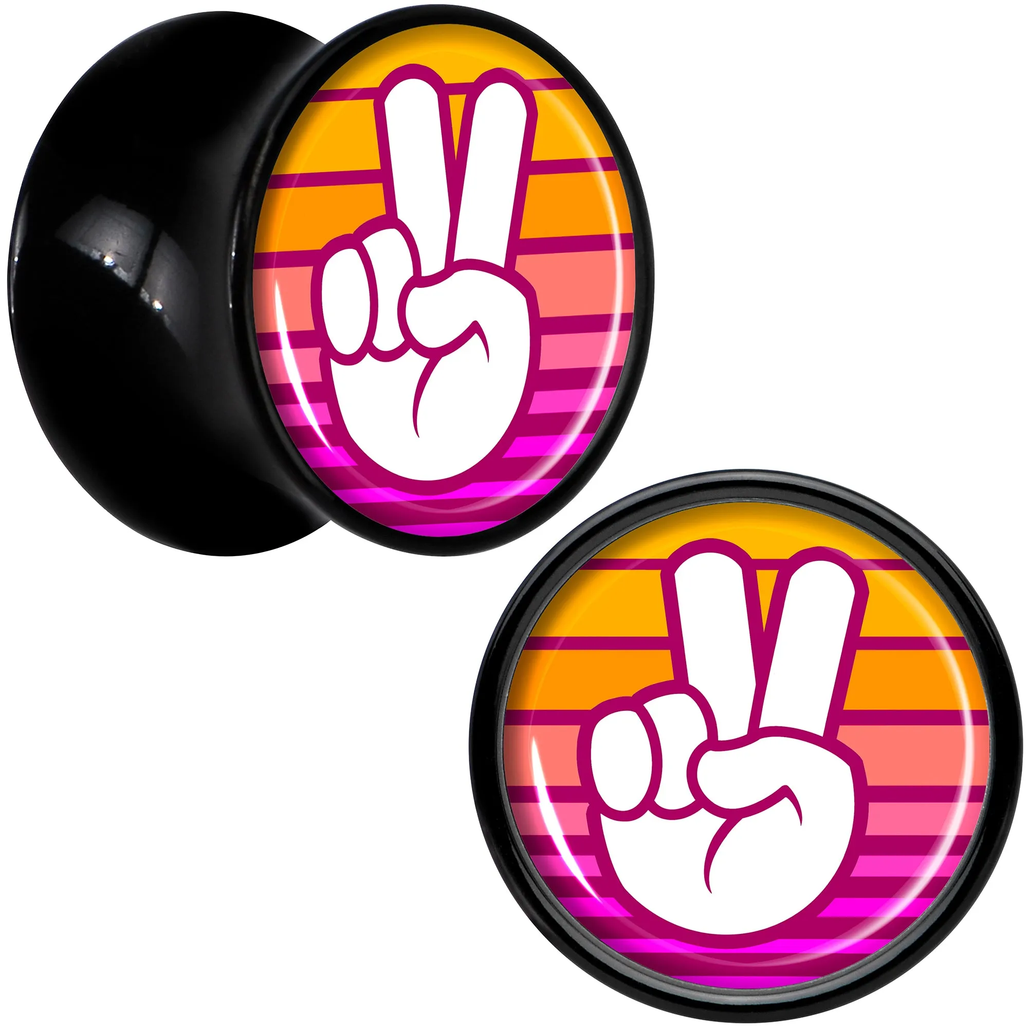 Black Acrylic Retro Peace Fingers Double Flare Plug Set