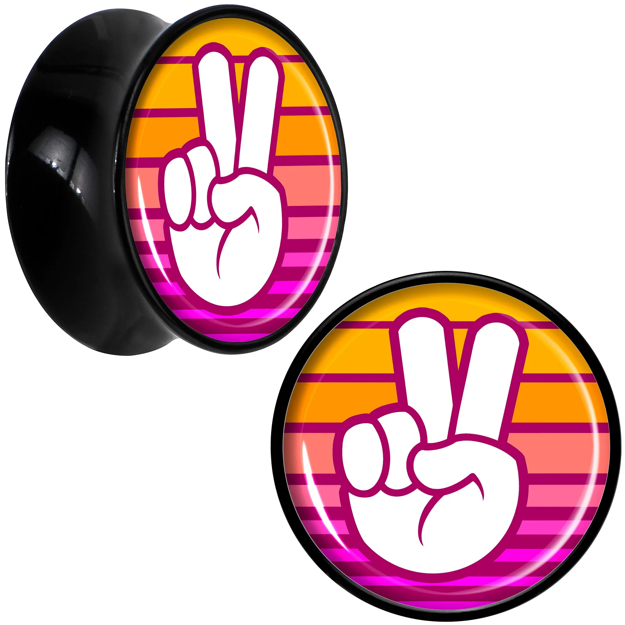Black Acrylic Retro Peace Fingers Double Flare Plug Set