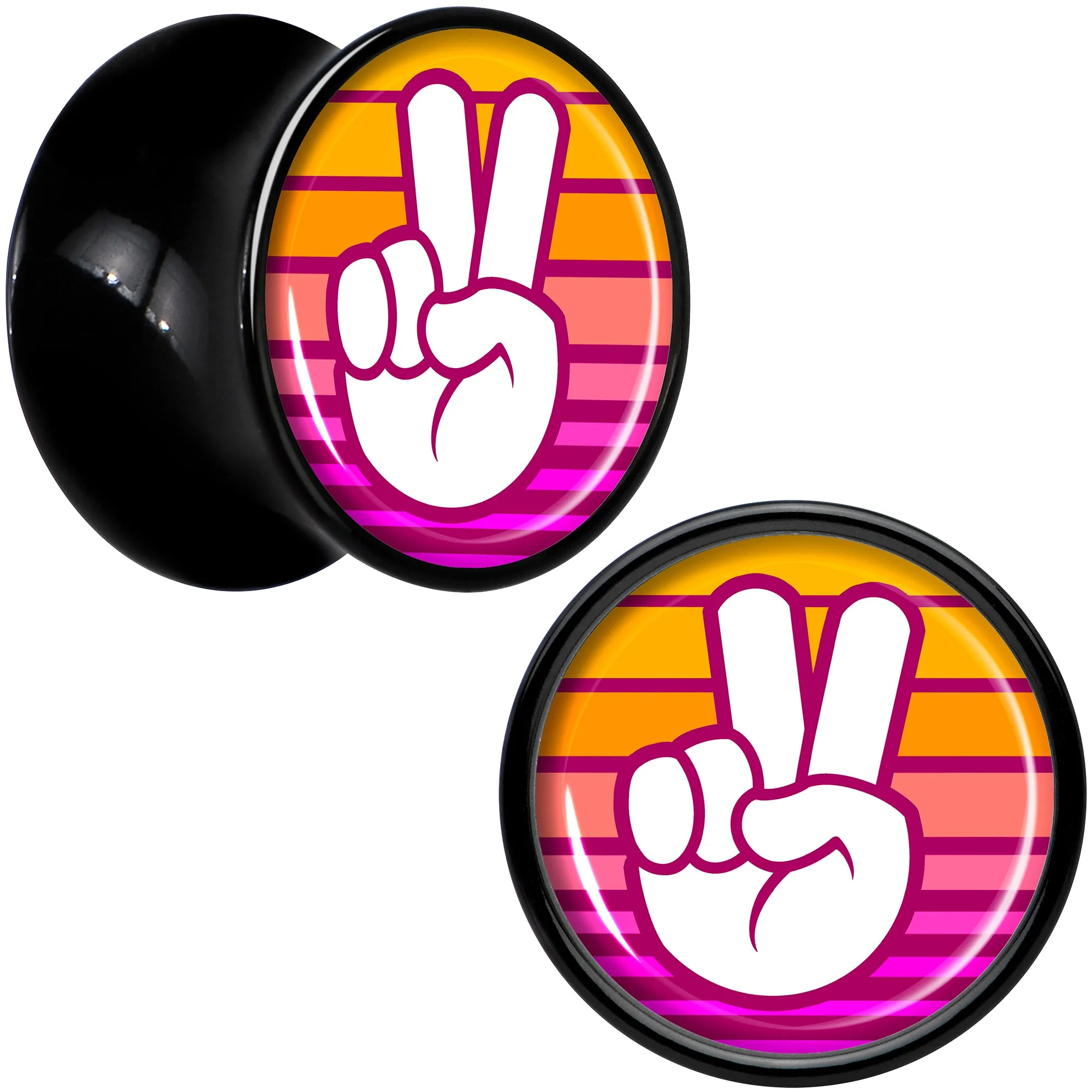 Black Acrylic Retro Peace Fingers Double Flare Plug Set