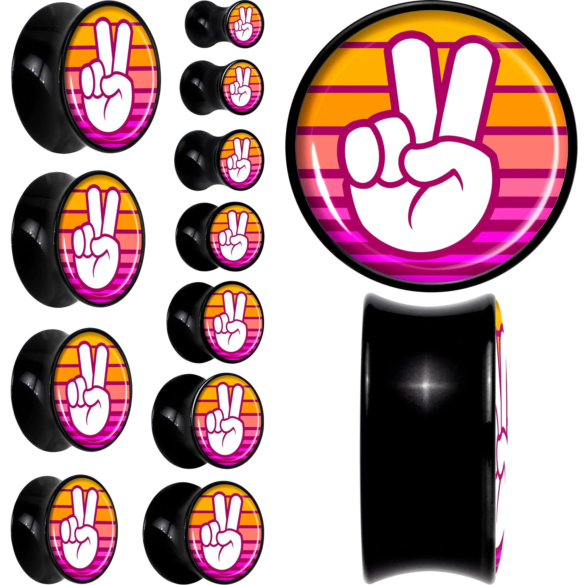 Black Acrylic Retro Peace Fingers Double Flare Plug Set