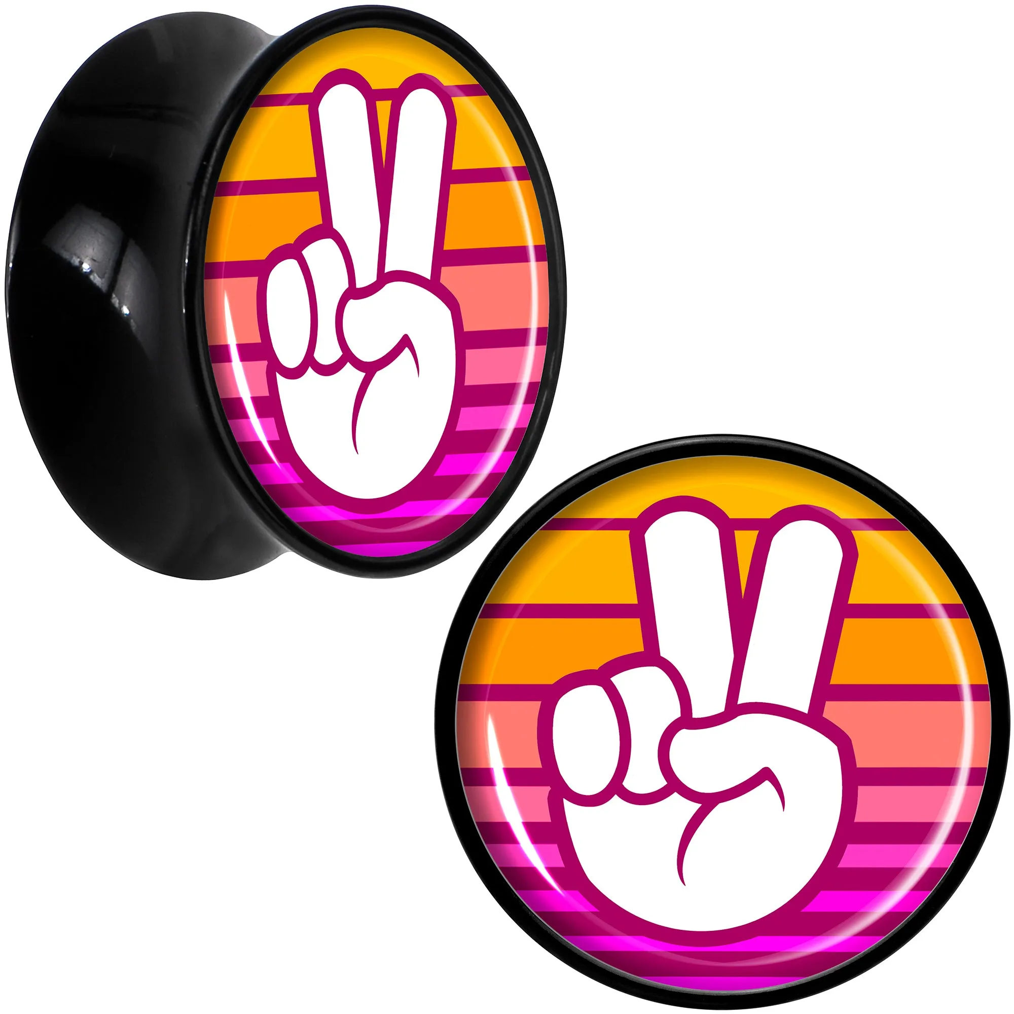 Black Acrylic Retro Peace Fingers Double Flare Plug Set