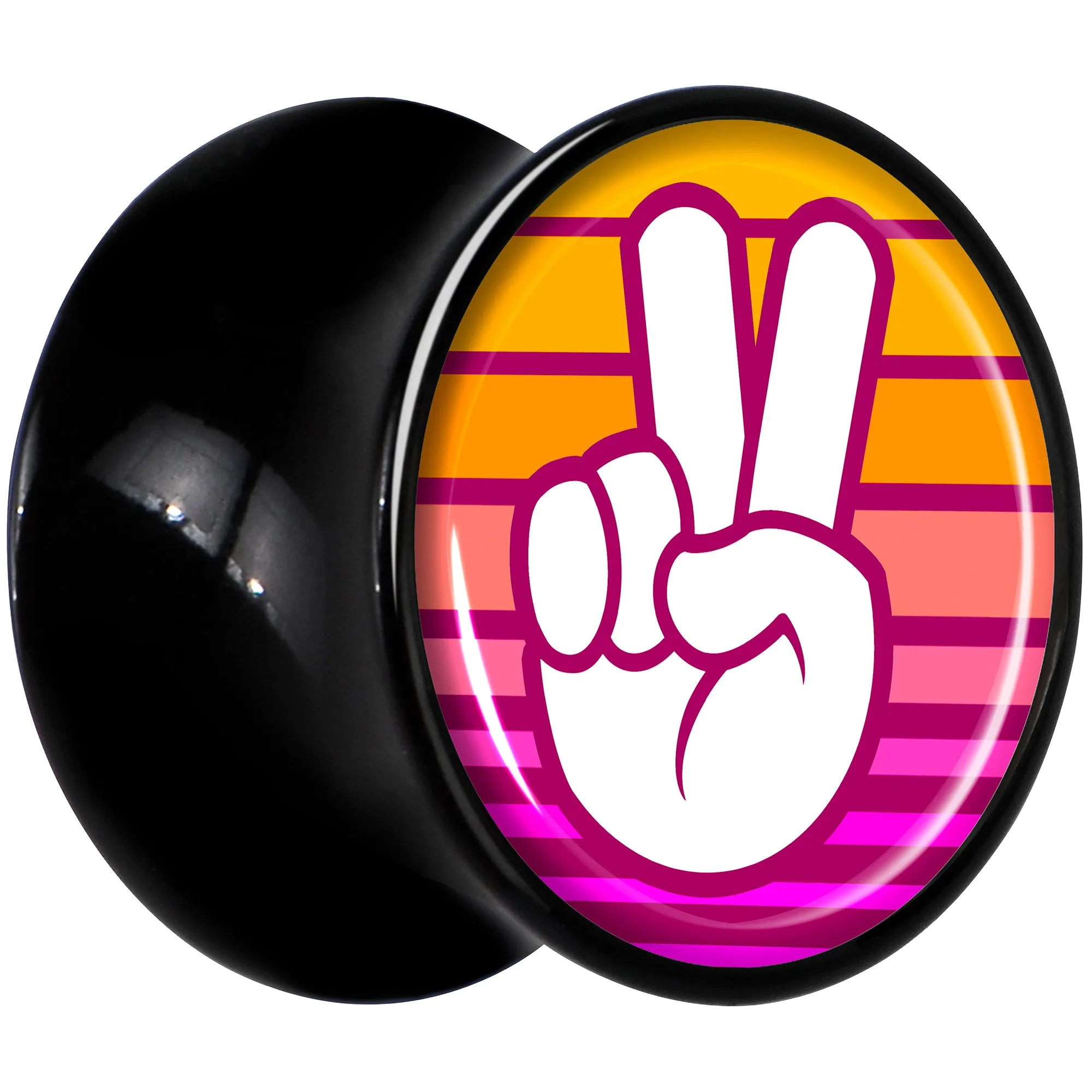 Black Acrylic Retro Peace Fingers Double Flare Plug Set