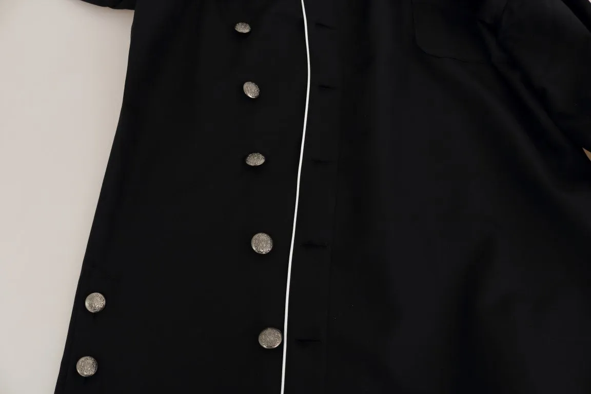 Black Cotton Casual Silver Buttons Shirt