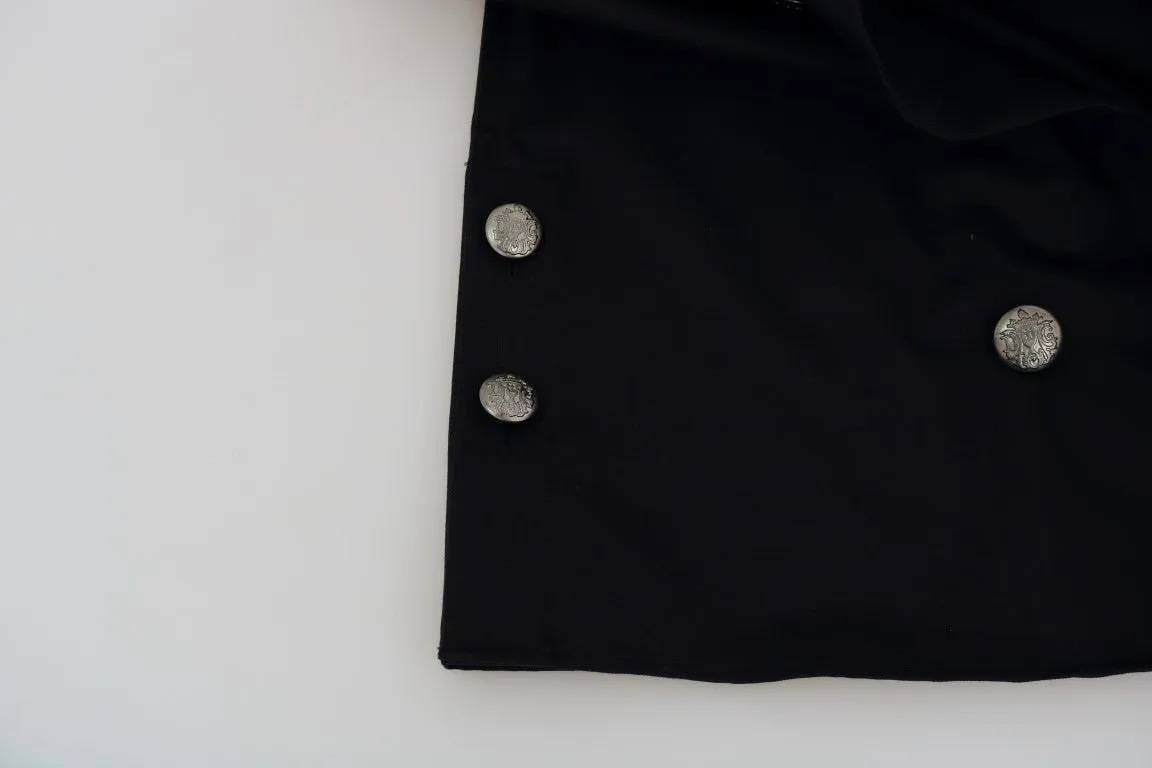 Black Cotton Casual Silver Buttons Shirt