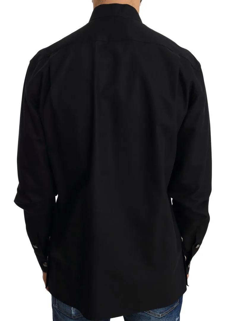Black Cotton Casual Silver Buttons Shirt