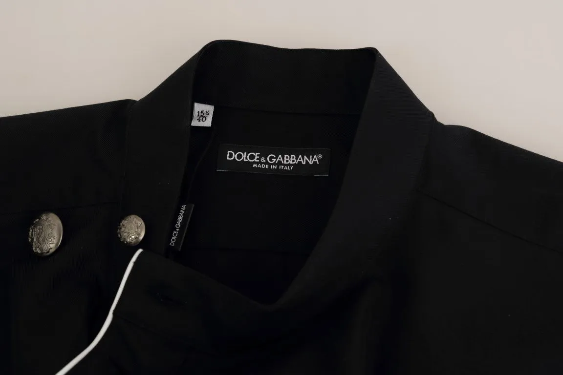 Black Cotton Casual Silver Buttons Shirt