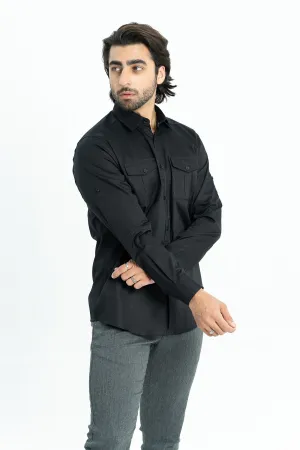 Black Cotton Twill Shirt