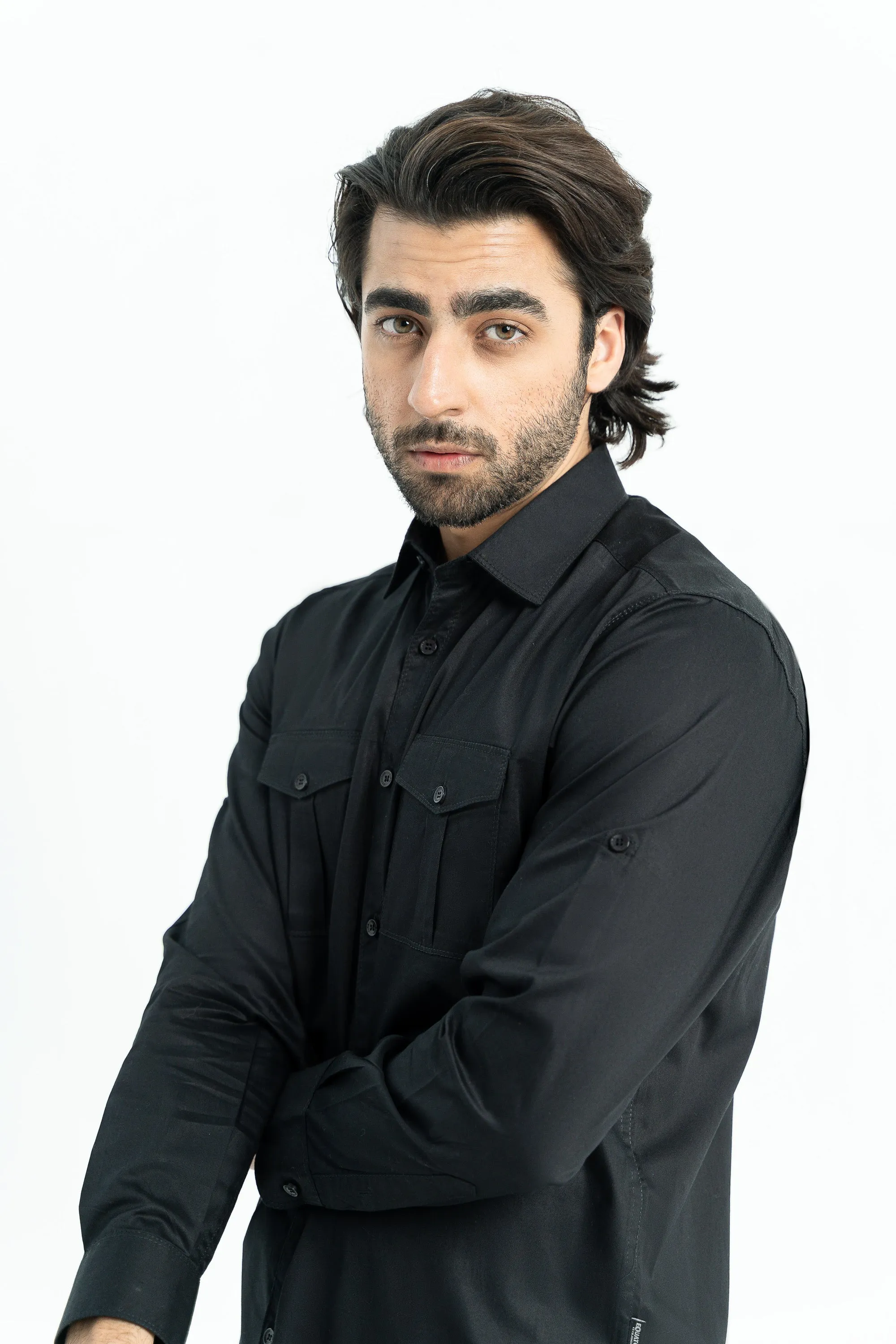 Black Cotton Twill Shirt