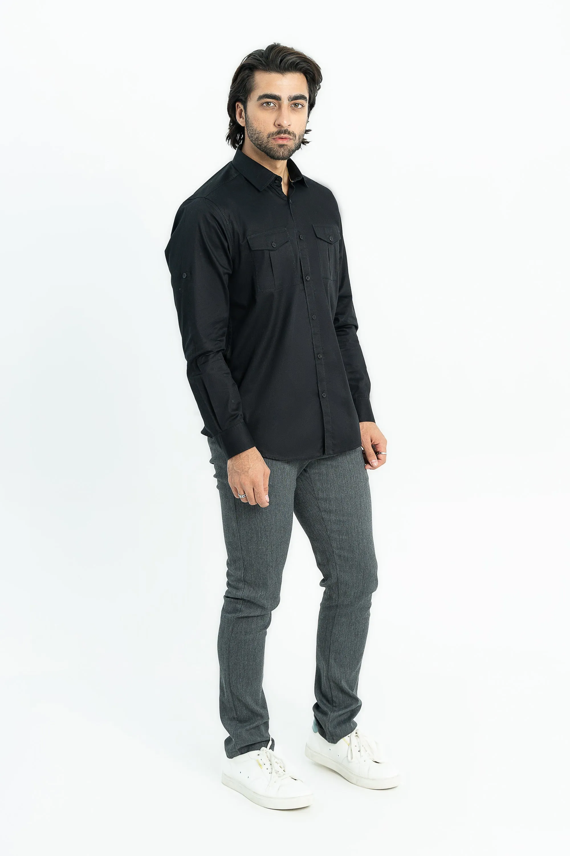 Black Cotton Twill Shirt