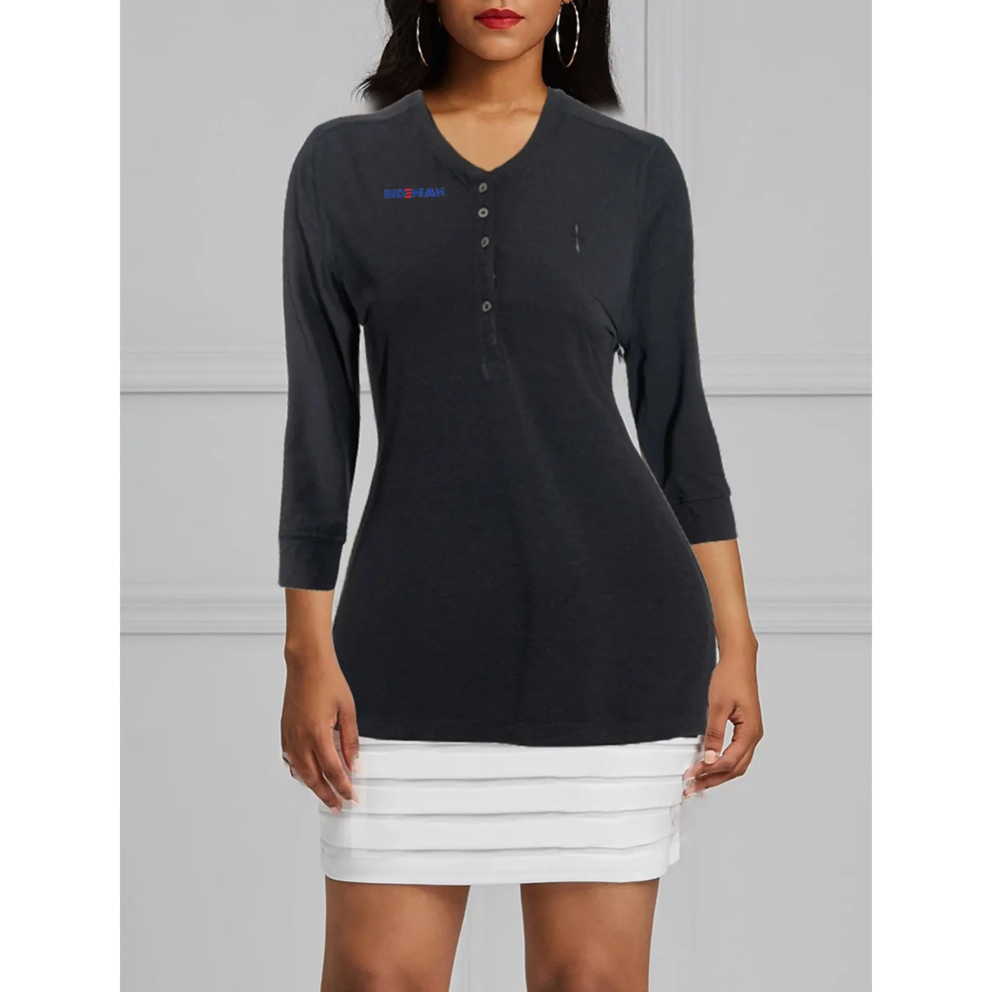 Black Front Button Polo With Cross Logo UV