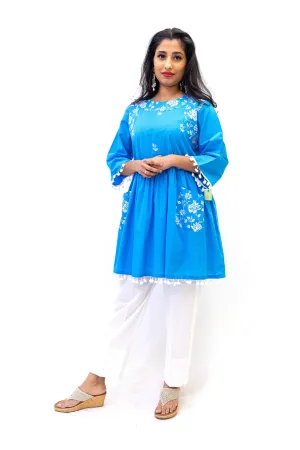 Blue Cotton Embroidered Shirt