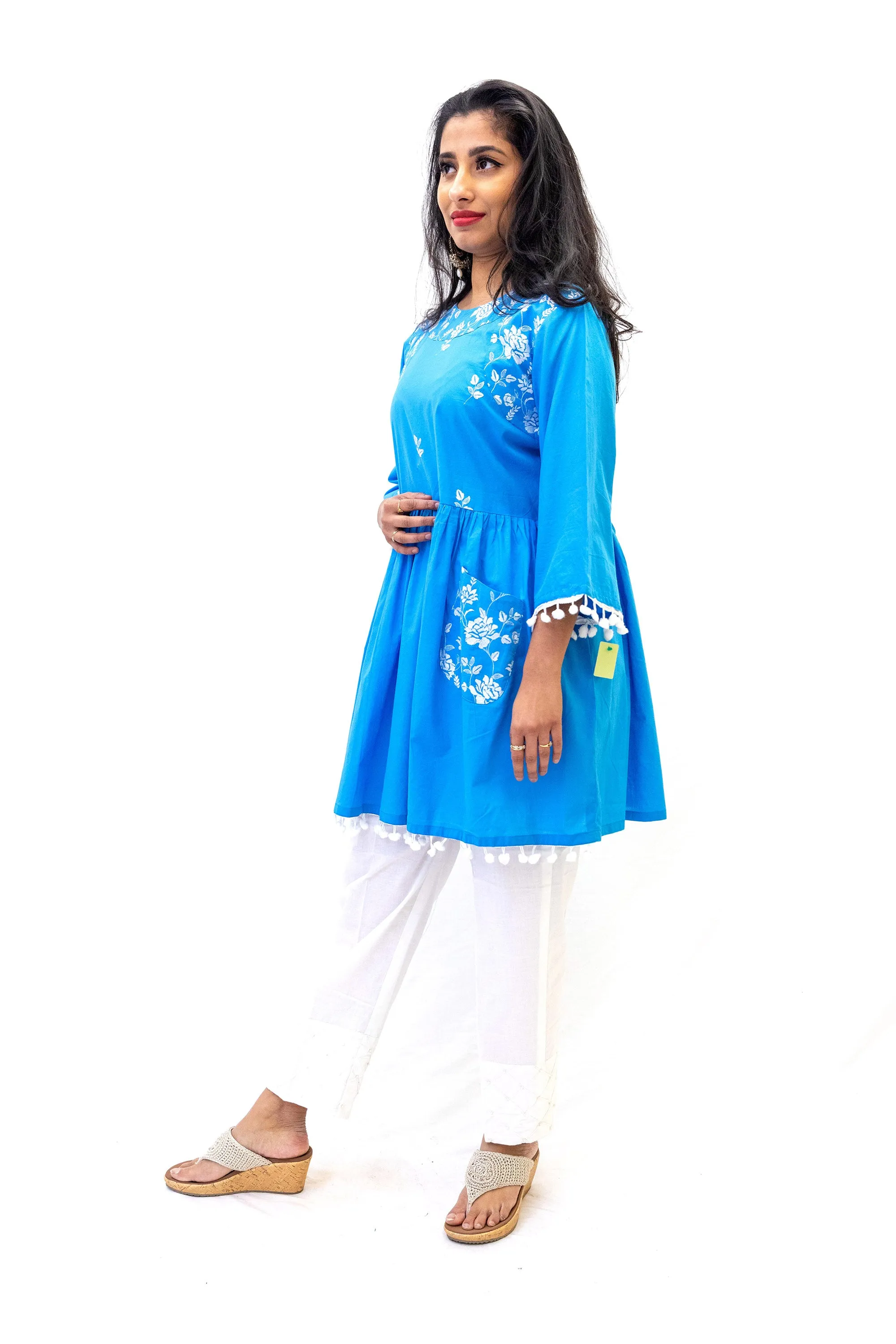 Blue Cotton Embroidered Shirt