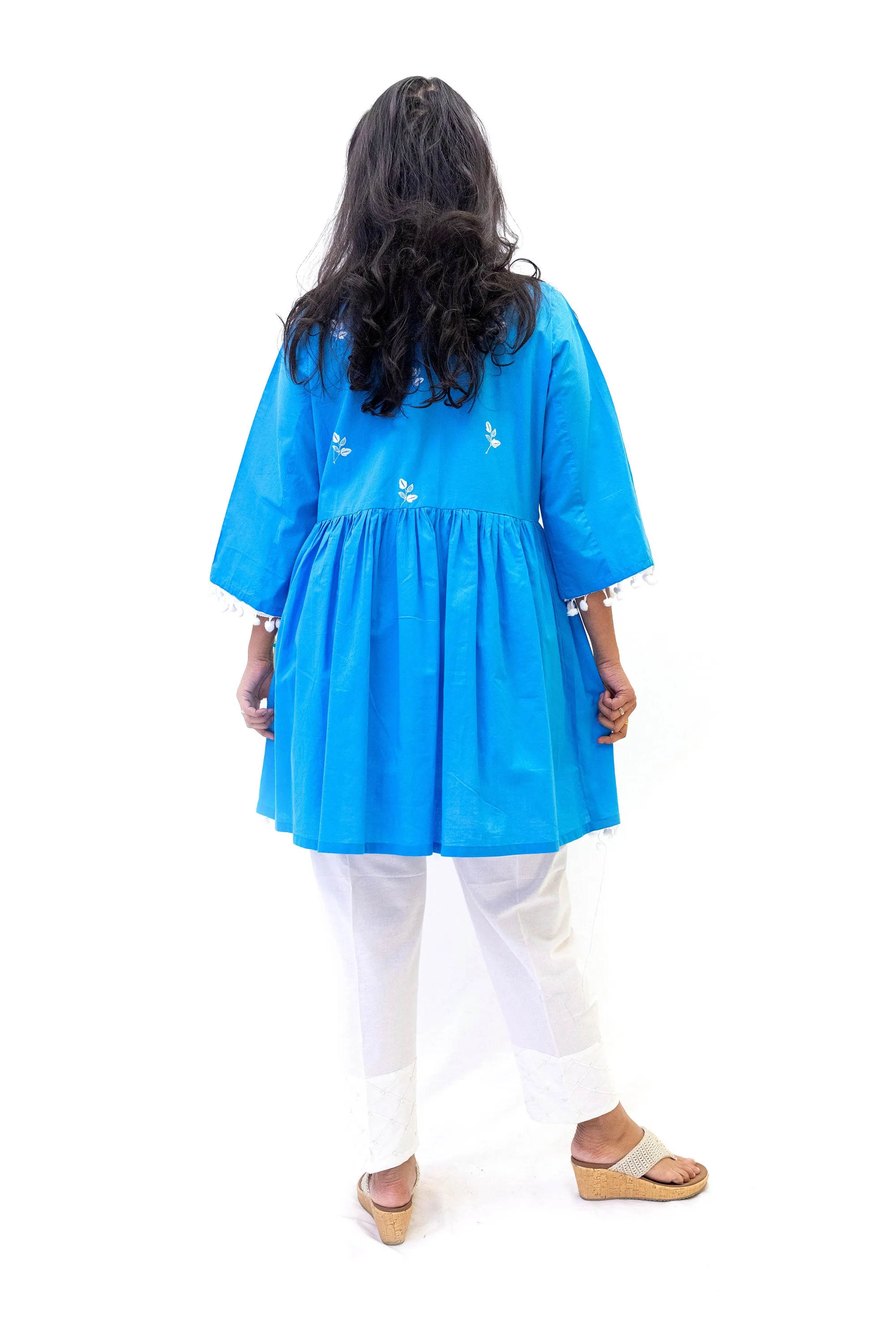 Blue Cotton Embroidered Shirt