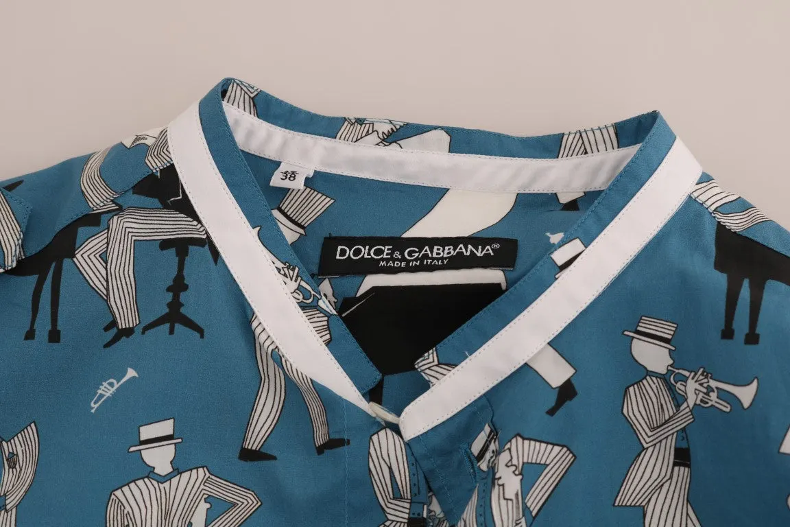 Blue Jazz Print Cotton Casual Shirt