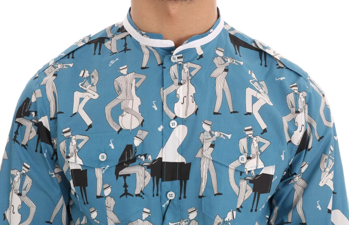Blue Jazz Print Cotton Casual Shirt