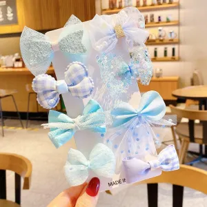 Blue Netting Bow Hair Pin (Set of 8)